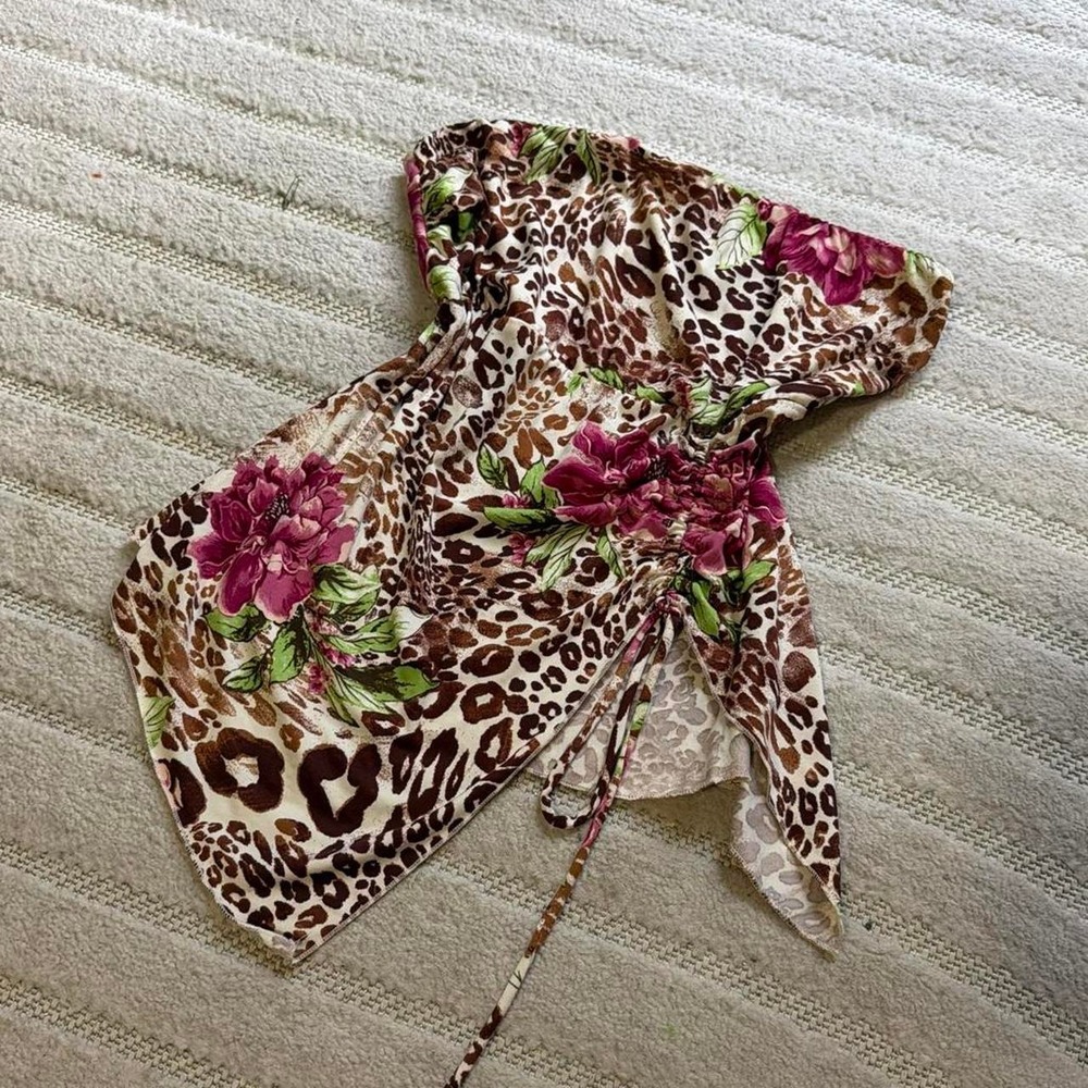 Just Polly New York Leopard bandeau top size Large Tropical Boho Y2K Summer